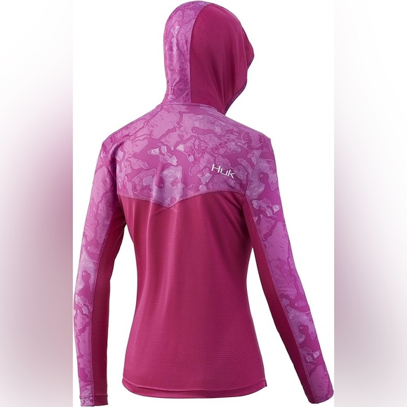 HUK Women's Icon X Hoodie UPF 50+ Long-Sleeve Fishing Shirt Size Large Pink Camo - Picture 5 of 8
